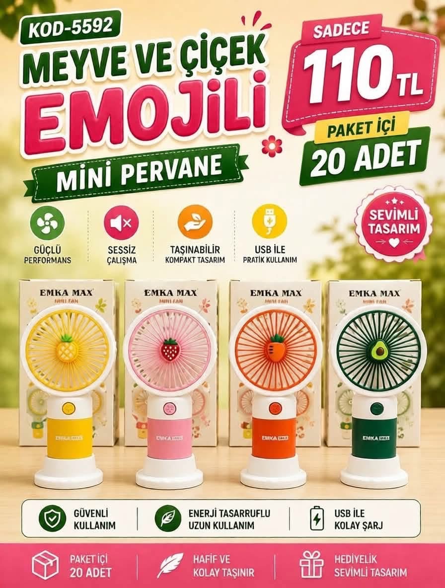 Meyve ve Çiçek Emojili Mini Pervane Paket 20 Adet toptan satış ürünü