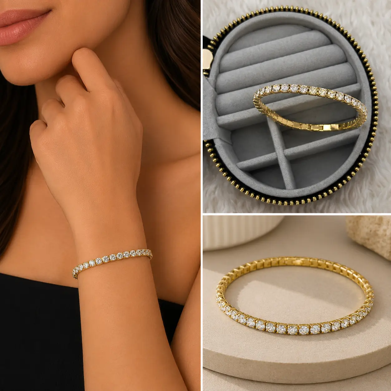 Toptan Su Yolu Bileklik – Gold, Zirkon Taşlı Model ürünü – fotoğraf 3