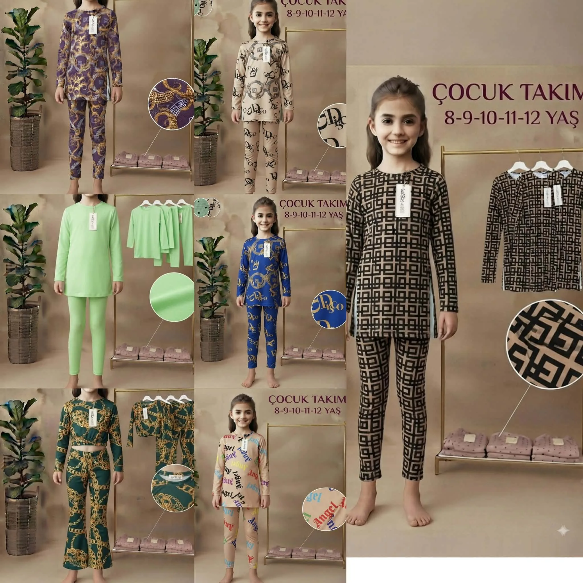 Toptan Kız Çocuk Takım – Taytlı, Dijital Kumaş, 8-12 Yaş 5’li Seri Slug: ürünü
